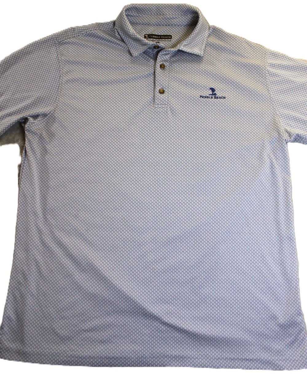 Pebble Beach Polo Shirt Mens XL Blue Dry Luxe Performance 100% Polyester